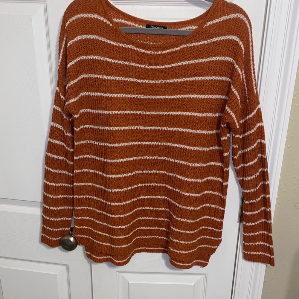 The Classic Women's Sweater - Rust and Cream Stripes